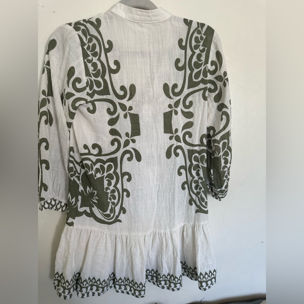Zara Ecru & Khaki Rustic Printed Mini Dress Size XS - Picture 6 of 10